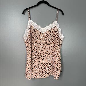Vanilla Bay Lace Trim Leopard Print Y2K Camisole Top - 1X - Women's Plus Size
